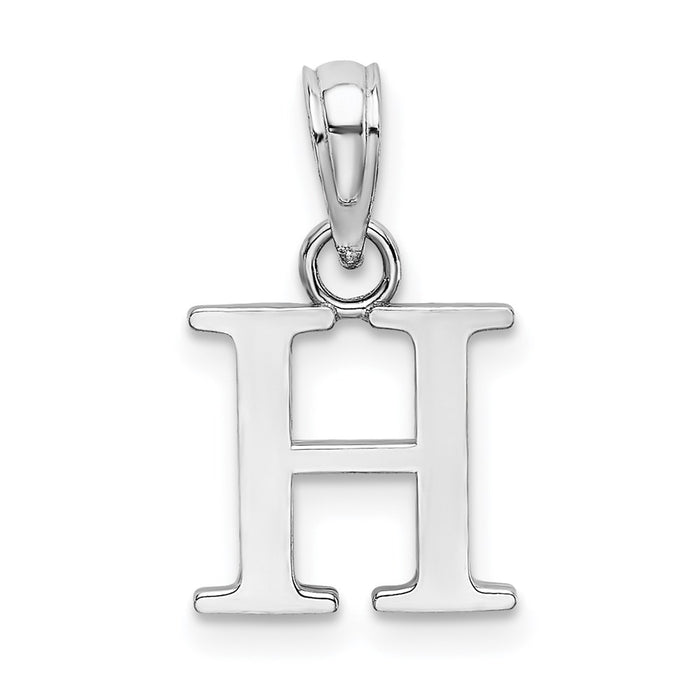 Million Charms 10K White Gold Themed Polished H Block Alphabet Letter Initial Charm