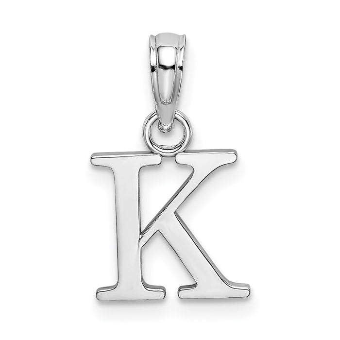 Million Charms 10K White Gold Themed Polished K Block Alphabet Letter Initial Charm