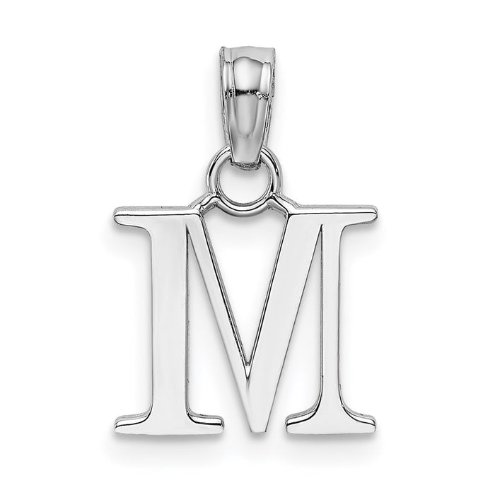 Million Charms 10K White Gold Themed Polished M Block Alphabet Letter Initial Charm