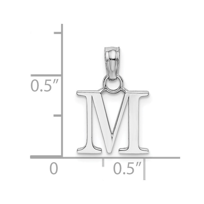 Million Charms 10K White Gold Themed Polished M Block Alphabet Letter Initial Charm