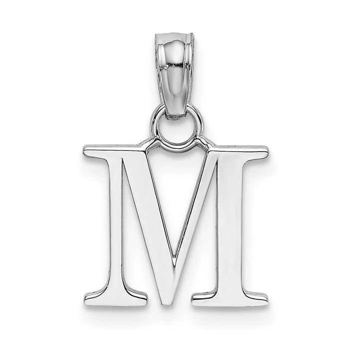 Million Charms 10K White Gold Themed Polished M Block Alphabet Letter Initial Charm