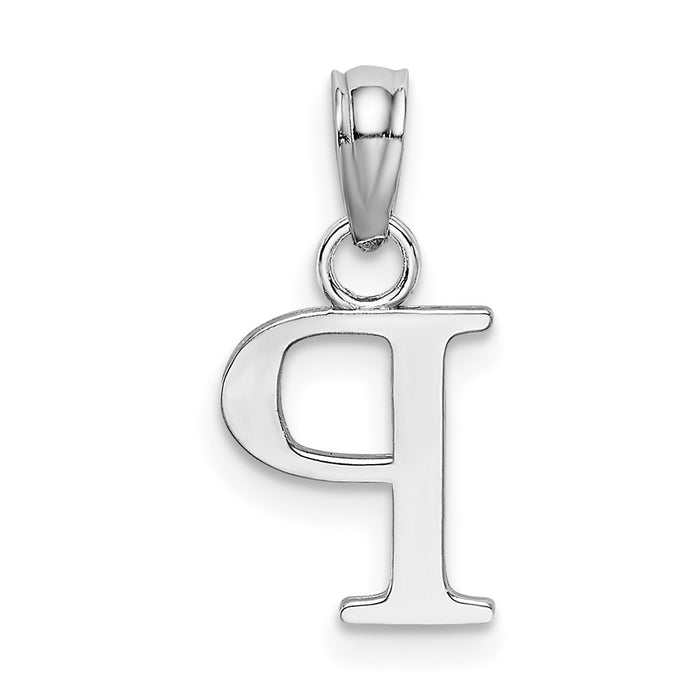 Million Charms 10K White Gold Themed Polished P Block Alphabet Letter Initial Charm