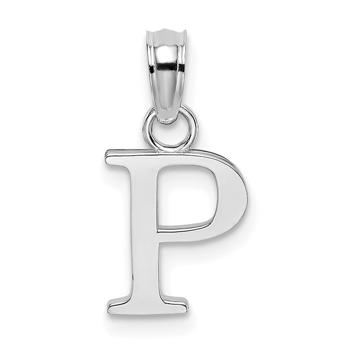 Million Charms 10K White Gold Themed Polished P Block Alphabet Letter Initial Charm