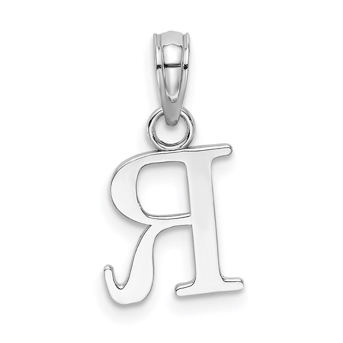 Million Charms 10K White Gold Themed Polished R Block Alphabet Letter Initial Charm