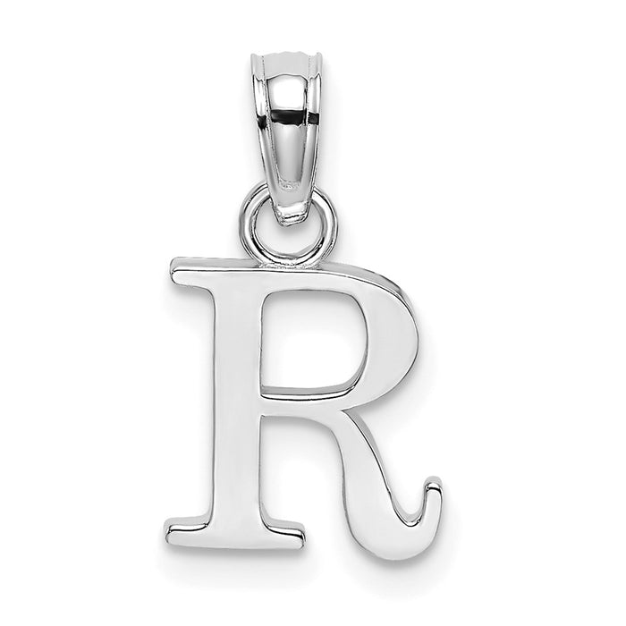 Million Charms 10K White Gold Themed Polished R Block Alphabet Letter Initial Charm