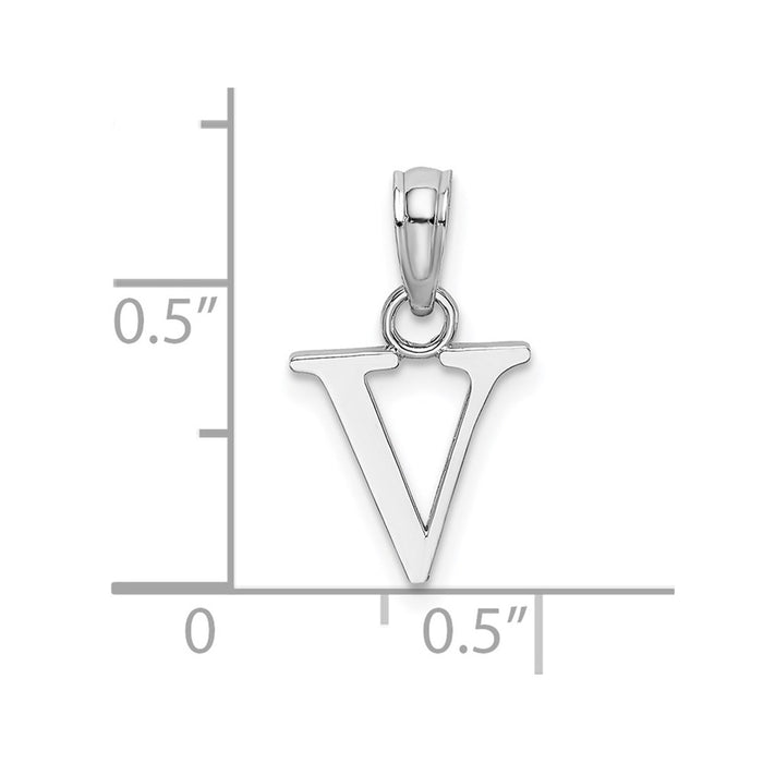 Million Charms 10K White Gold Themed Polished V Block Alphabet Letter Initial Charm