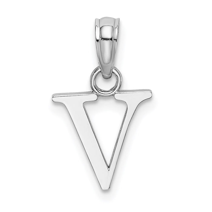 Million Charms 10K White Gold Themed Polished V Block Alphabet Letter Initial Charm