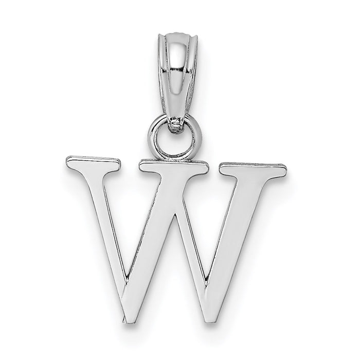 Million Charms 10K White Gold Themed Polished W Block Alphabet Letter Initial Charm