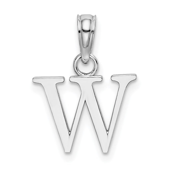 Million Charms 10K White Gold Themed Polished W Block Alphabet Letter Initial Charm