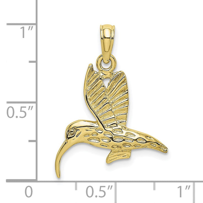 Million Charms 10K Yellow Gold Themed & Textured Hummingbird Flying Charm