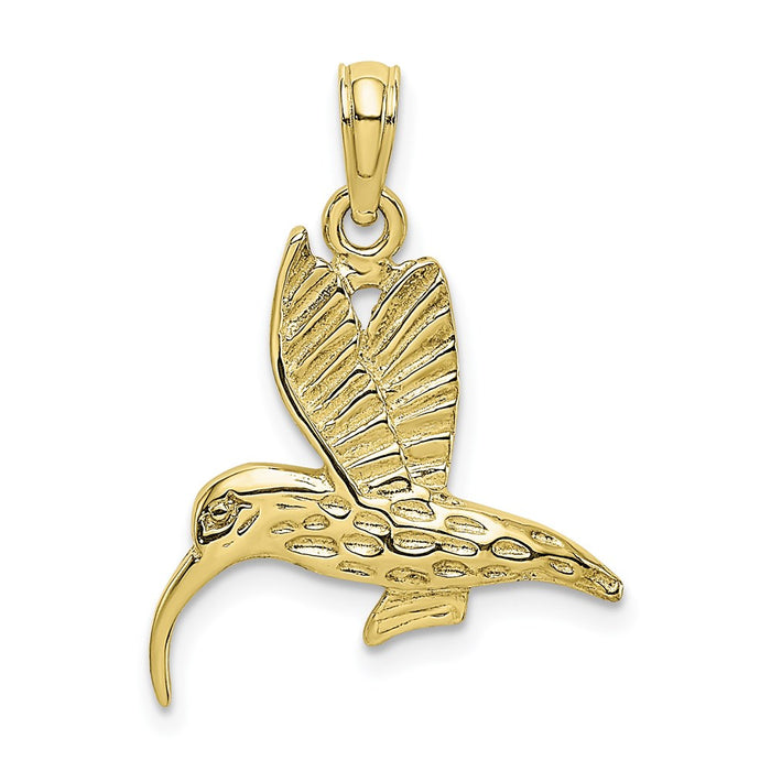 Million Charms 10K Yellow Gold Themed & Textured Hummingbird Flying Charm