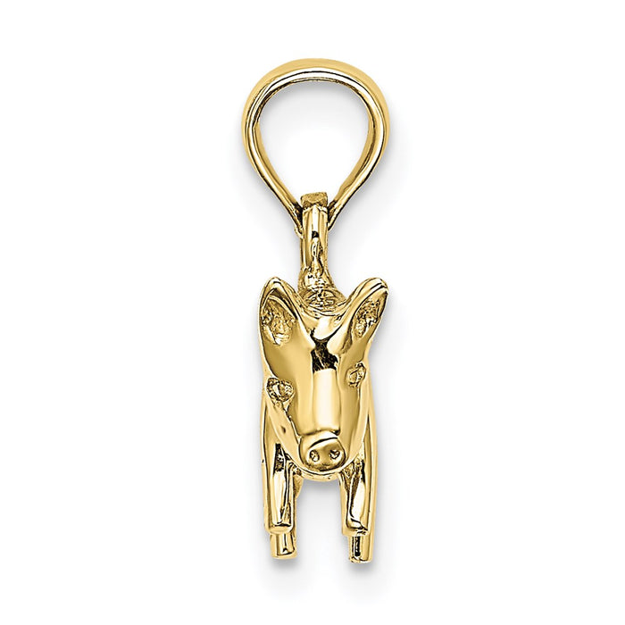 Million Charms 10K Yellow Gold Themed 3-D Polished Pig With Curly Tail Charm