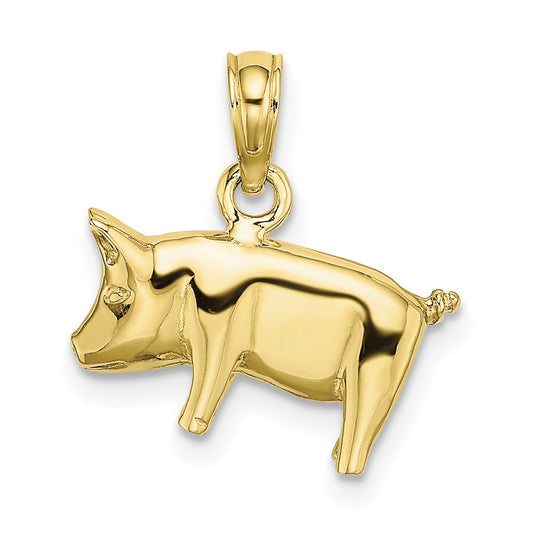 Million Charms 10K Yellow Gold Themed 3-D Polished Pig With Curly Tail Charm