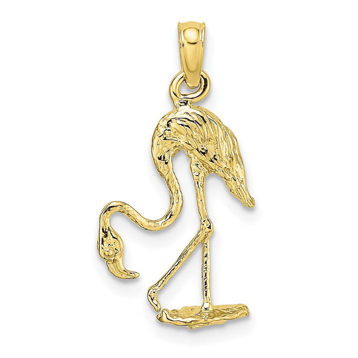 Million Charms 10K Yellow Gold Themed 3-D Textured Flamingo Charm