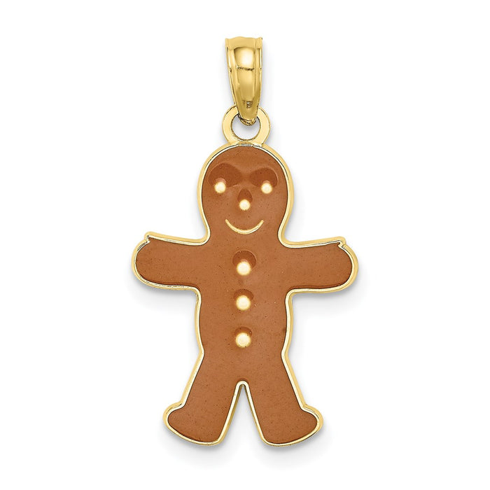 Million Charms 10K Yellow Gold Themed 3-D & Enamel Gingerbread Man Charm