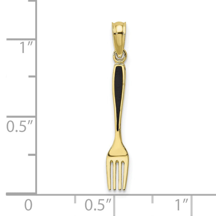 Million Charms 10K Yellow Gold Themed With Black Enamel 3-D Table Fork Charm