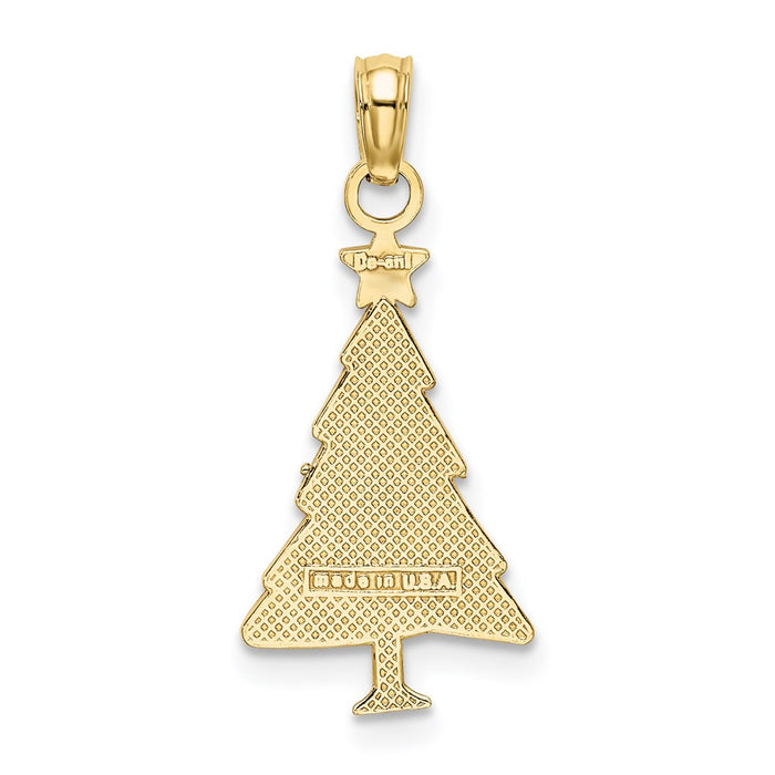 Million Charms 10K Yellow Gold Themed Enamel Green Christmas Tree With Red Star Charm