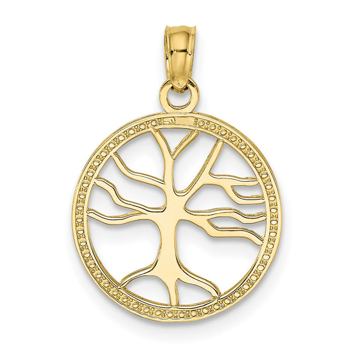 Million Charms 10K Yellow Gold Themed 3-D Small Tree Of Life In Round Frame Charm