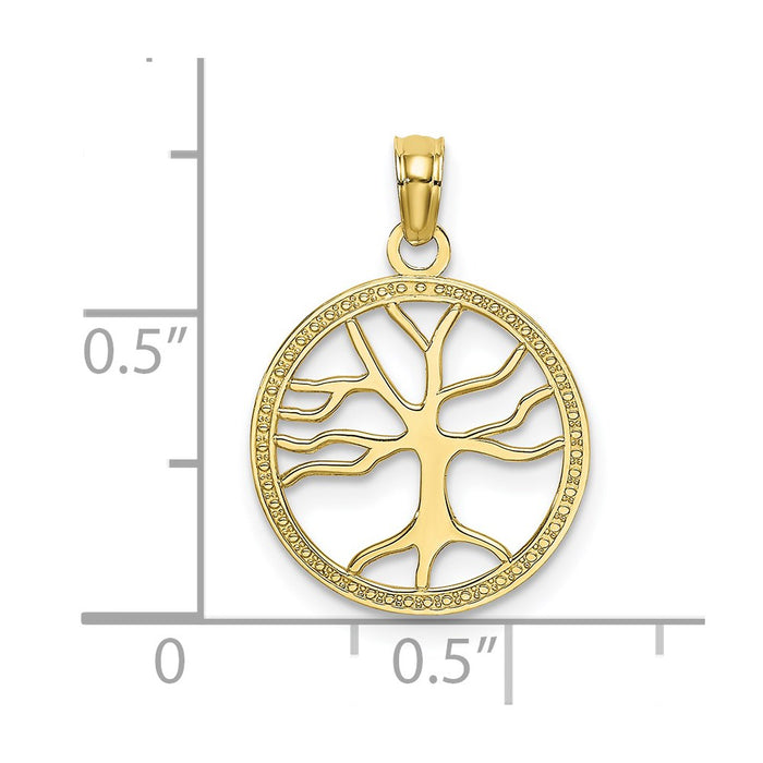 Million Charms 10K Yellow Gold Themed 3-D Small Tree Of Life In Round Frame Charm