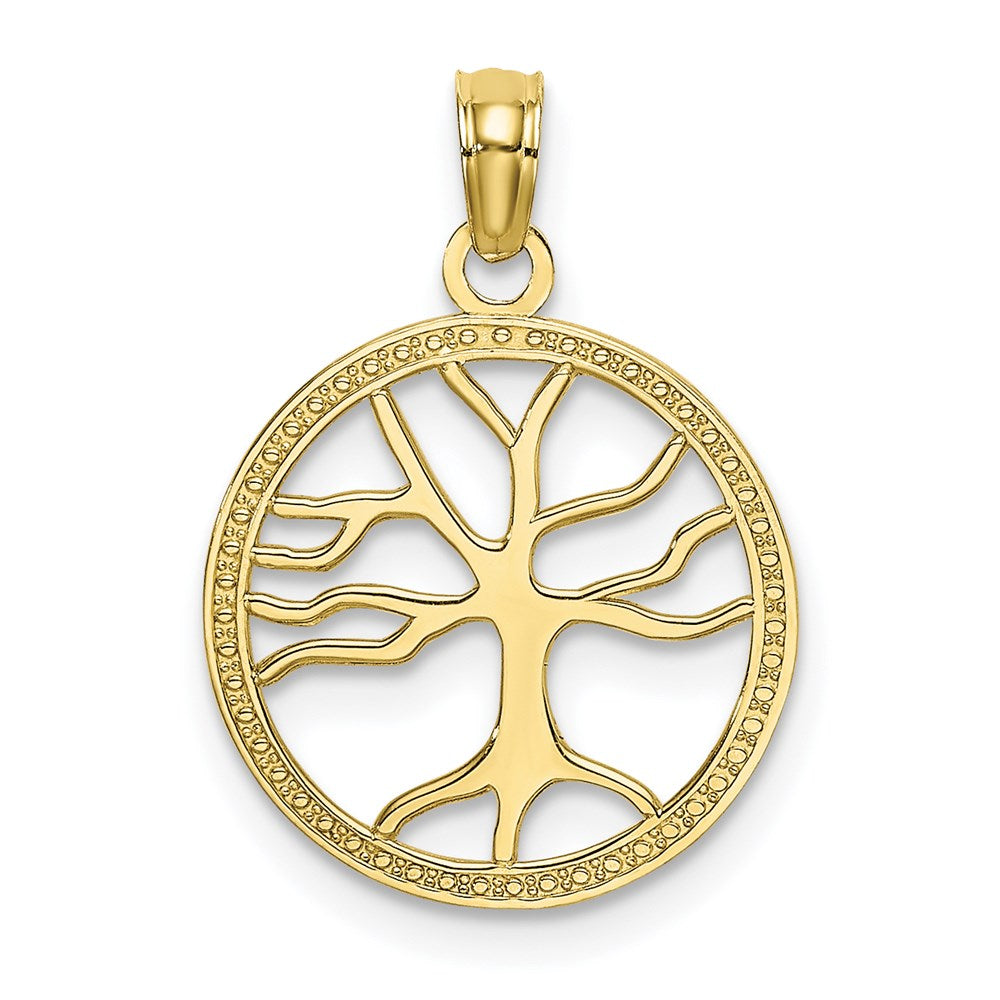 Million Charms 10K Yellow Gold Themed 3-D Small Tree Of Life In Round Frame Charm