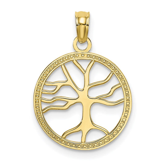 Million Charms 10K Yellow Gold Themed 3-D Small Tree Of Life In Round Frame Charm
