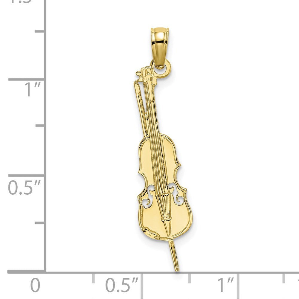 Million Charms 10K Yellow Gold Themed Polished & Engraved Upright Bass Charm