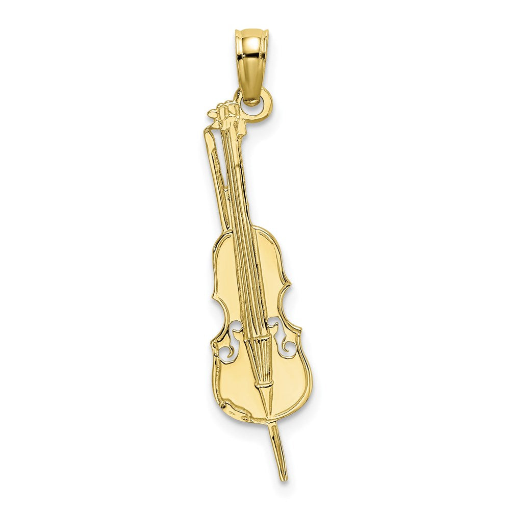 Million Charms 10K Yellow Gold Themed Polished & Engraved Upright Bass Charm