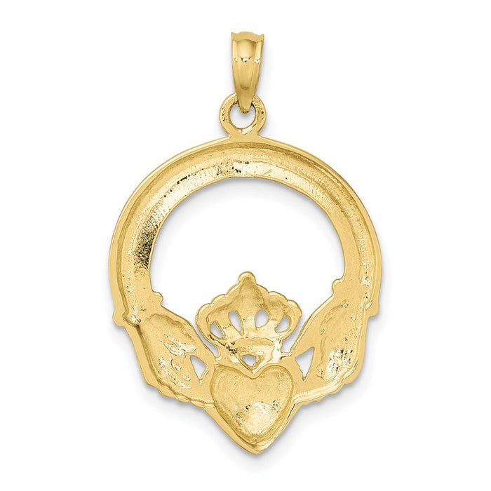 Million Charms 10K Yellow Gold Themed Polished Large Claddagh Heart Charm