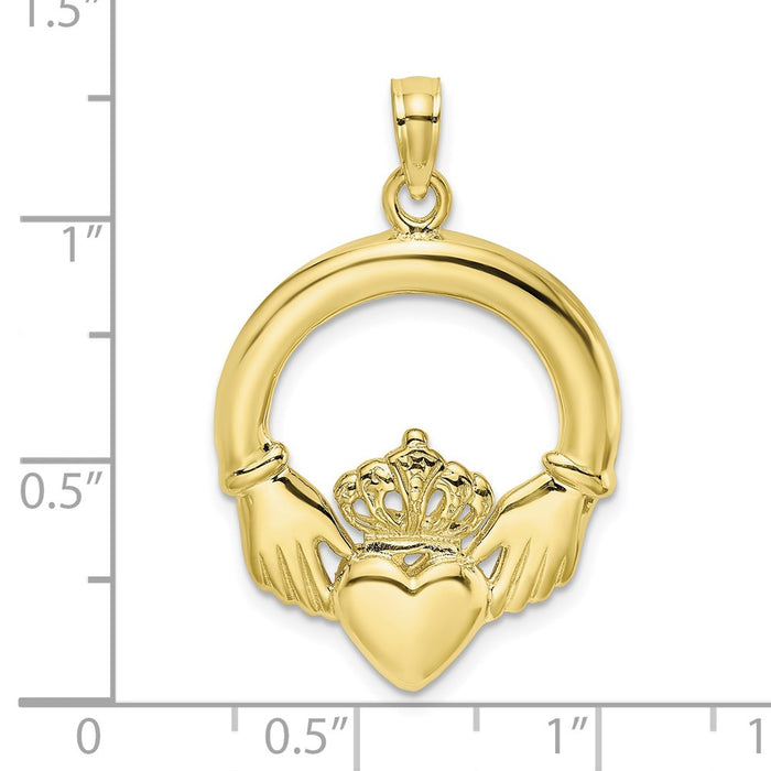 Million Charms 10K Yellow Gold Themed Polished Large Claddagh Heart Charm