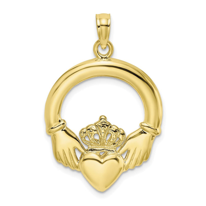 Million Charms 10K Yellow Gold Themed Polished Large Claddagh Heart Charm