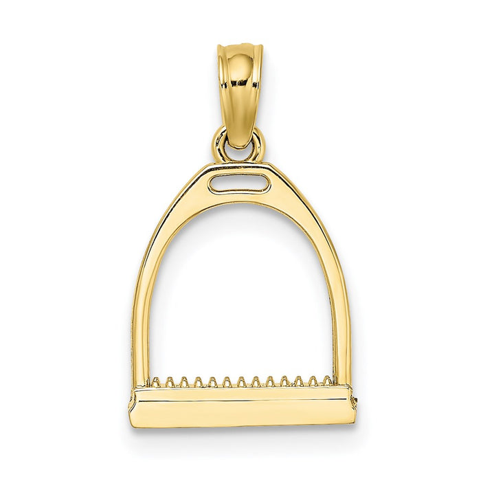 Million Charms 10K Yellow Gold Themed 3-D Polish Small Horse Stirrup Charm