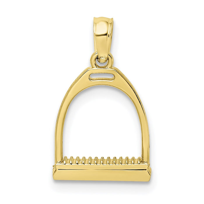 Million Charms 10K Yellow Gold Themed 3-D Polish Small Horse Stirrup Charm