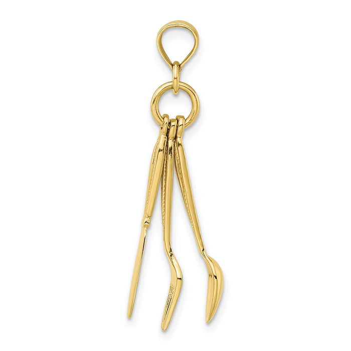 Million Charms 10K Yellow Gold Themed 3-D Moveable Knife, Fork, & Spoon Charm