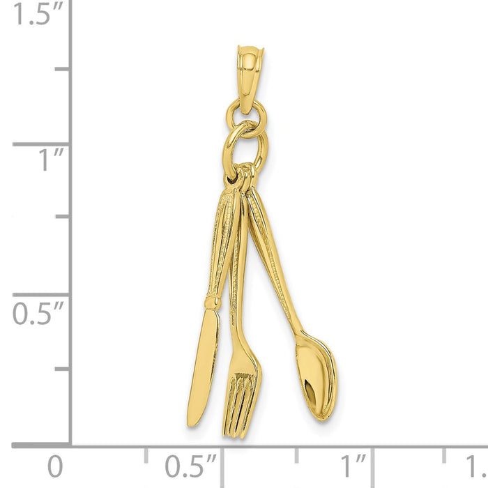 Million Charms 10K Yellow Gold Themed 3-D Moveable Knife, Fork, & Spoon Charm