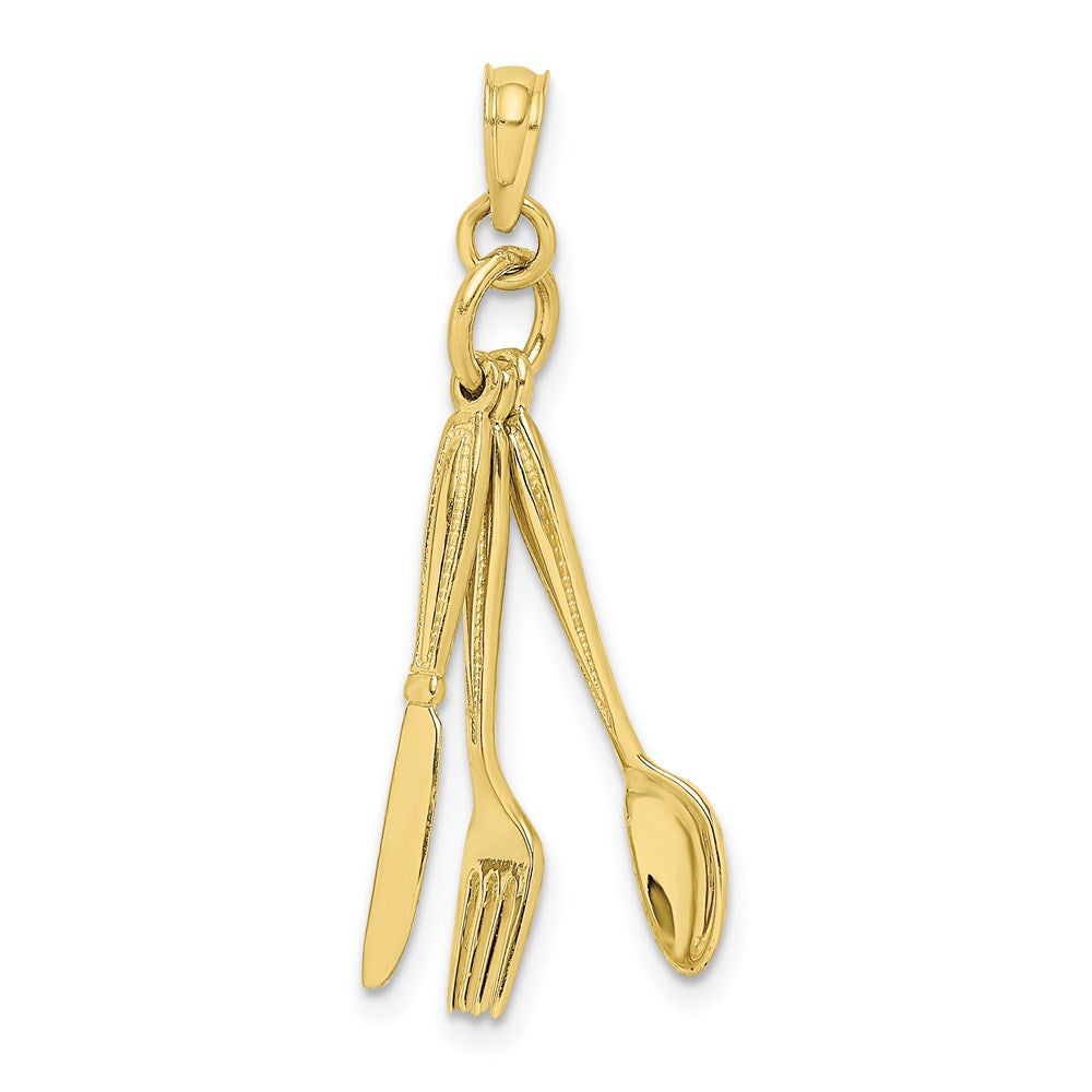 Million Charms 10K Yellow Gold Themed 3-D Moveable Knife, Fork, & Spoon Charm