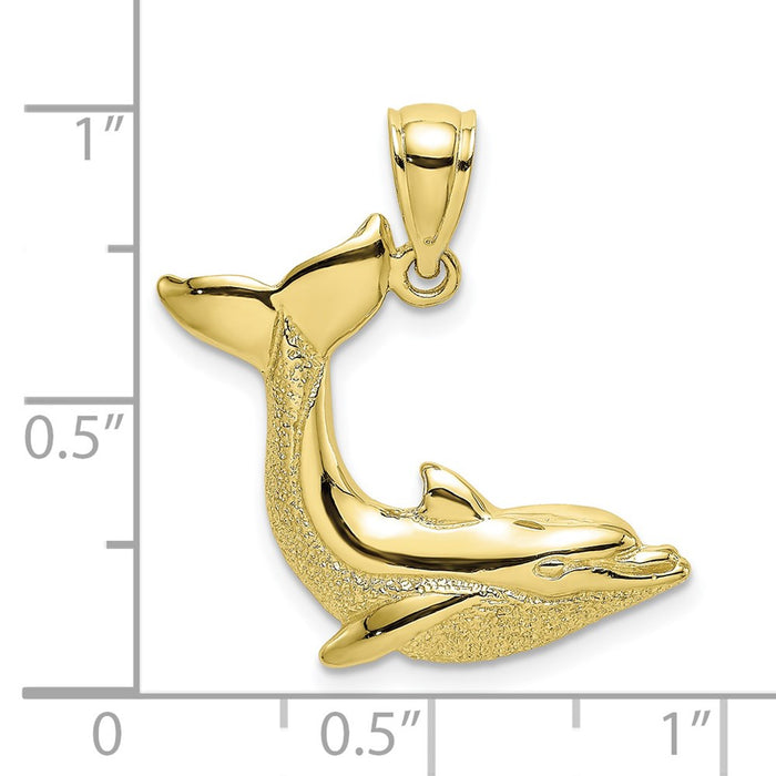 Million Charms 10K Yellow Gold Themed Textured Dolphin Jumping Charm