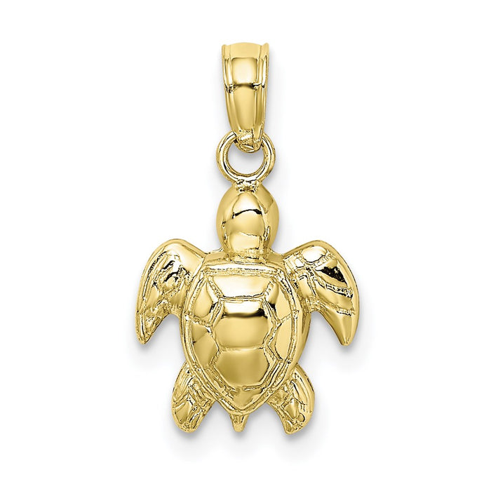 Million Charms 10K Yellow Gold Themed Textured Mini Sea Turtle Charm