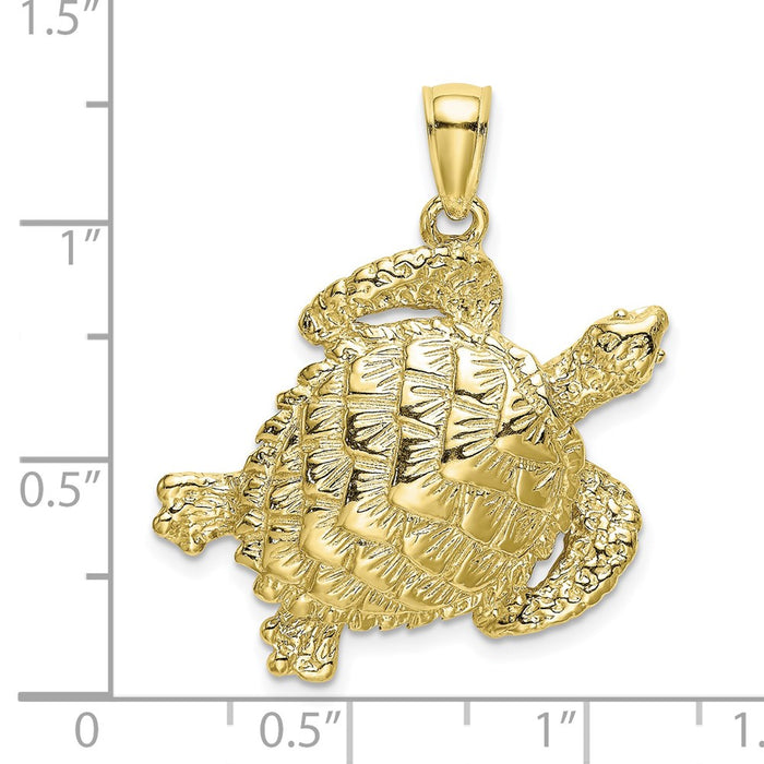 Million Charms 10K Yellow Gold Themed Textured Sea Turtle Charm