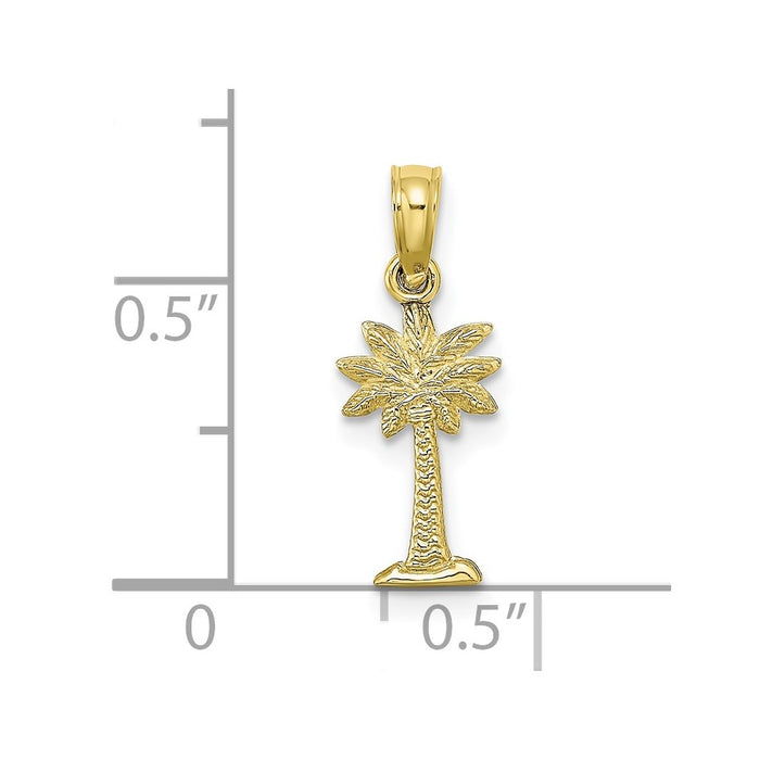 Million Charms 10K Yellow Gold Themed 2-D Textured Mini Palmetto Palm Tree Charm