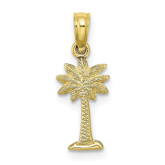 Million Charms 10K Yellow Gold Themed 2-D Textured Mini Palmetto Palm Tree Charm