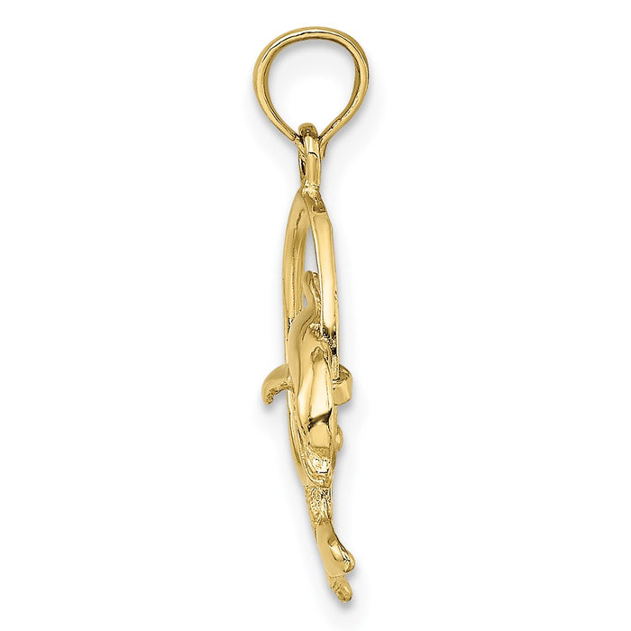 Million Charms 10K Yellow Gold Themed Polished Dolphin Jumping Through Hoop Charm