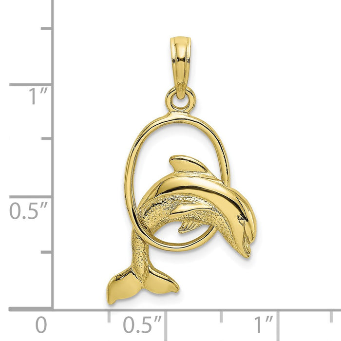 Million Charms 10K Yellow Gold Themed Polished Dolphin Jumping Through Hoop Charm