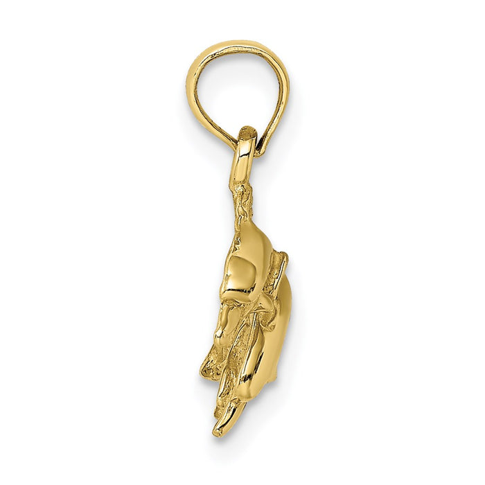 Million Charms 10K Yellow Gold Themed & Polished Double Dolphins Jumping Left Charm