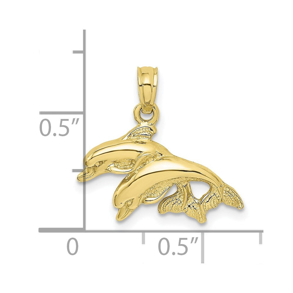 Million Charms 10K Yellow Gold Themed & Polished Double Dolphins Jumping Left Charm