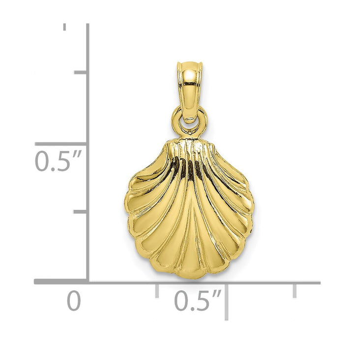 Million Charms 10K Yellow Gold Themed 2-D Polished Scallop Shell Charm