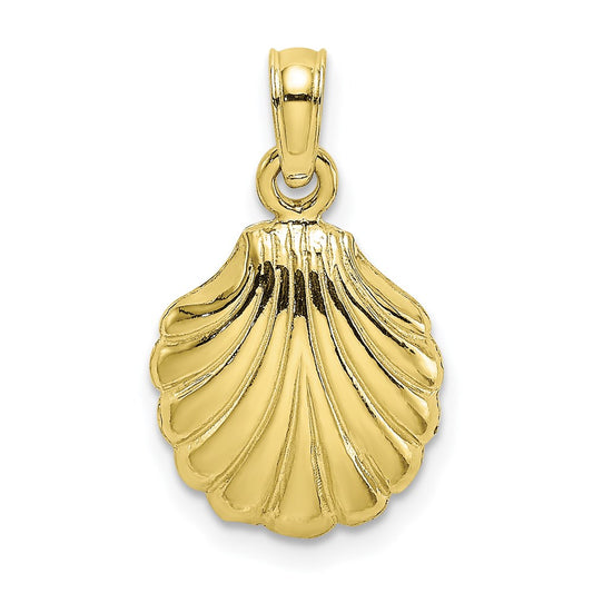 Million Charms 10K Yellow Gold Themed 2-D Polished Scallop Shell Charm