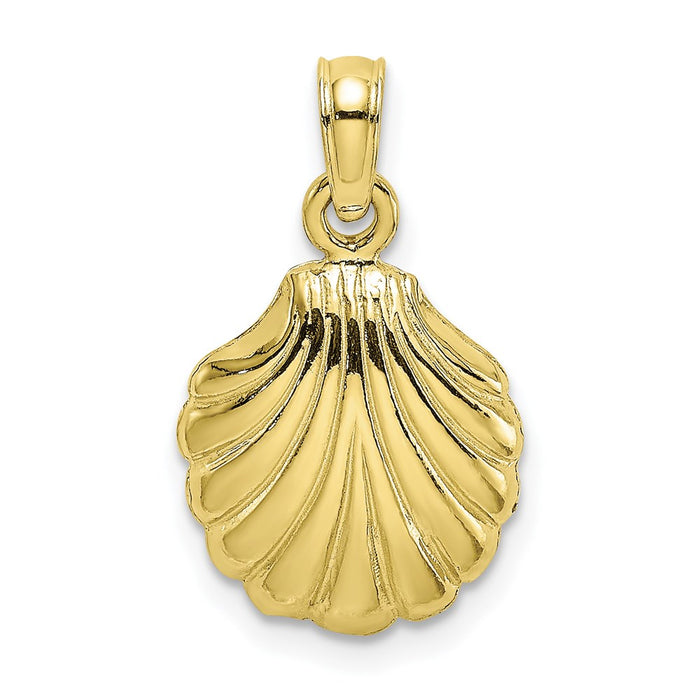 Million Charms 10K Yellow Gold Themed 2-D Polished Scallop Shell Charm