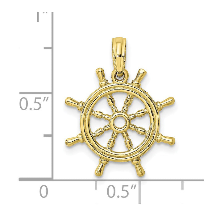 Million Charms 10K Yellow Gold Themed 3-D Ship Whell Charm