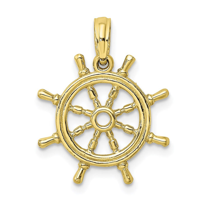 Million Charms 10K Yellow Gold Themed 3-D Ship Whell Charm