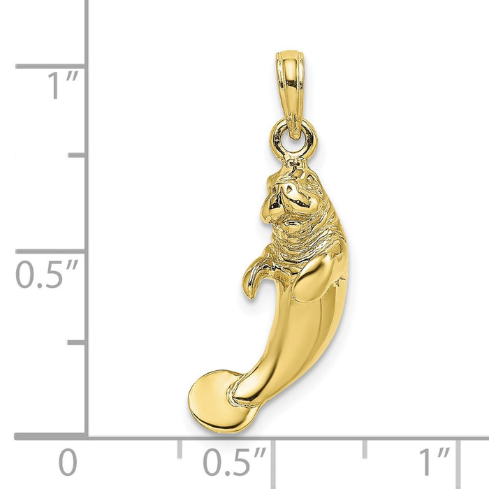 Million Charms 10K Yellow Gold Themed 3-D Polished Manatee Charm